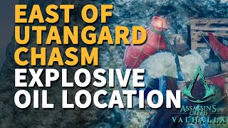 East Utangard Chasm Explosive Oil Barrel Location Assassins Creed Asgard Stone Wall Wealth [upl. by Zeuqram]