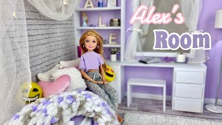 DIY Barbie Doll Room  Alex’s Room Daybed Working Lamp Desk Clothing Rack  Stacie Doll [upl. by Clementas503]