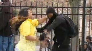 Angry mom grabs son off street amid Baltimore riot [upl. by Sardella]