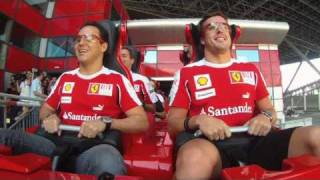 Ferraris Alonso and Massa ride worlds fastest rollercoaster at Ferrari World [upl. by Irek]