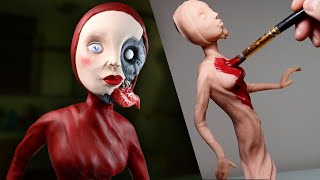 Making Up MY OWN Nightmare Character The Red Lady  Polymer Clay Tutorial [upl. by Harlen]