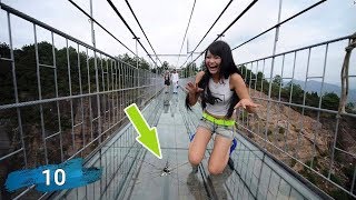 Top 10 Glass Bridges Funny Moments on Glass Walkway China [upl. by Anasus209]