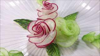 Red Radish Rose Carving Garnish  How To Make Radish Flower [upl. by Etak]