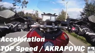 Yamaha MT09  FJ09 Tracer Acceleration TOP Speed AKRAPOVIC Exhaust Sounds [upl. by Ennairoc]