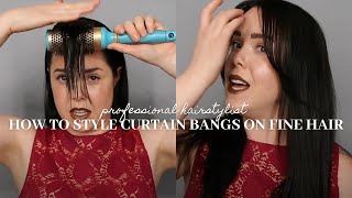 How to Style Curtain Bangs on Fine Hair  Pro Hairstylist Faye Smith Tips [upl. by Annoyi311]