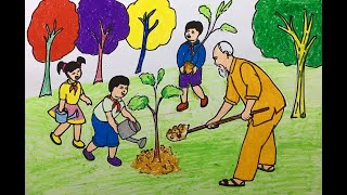 VẼ TRANH BÁC HỒ VỚI THIẾU NHI  Bác Hồ và thiếu nhi trồng cây  Cong dan art 37 [upl. by Vish319]