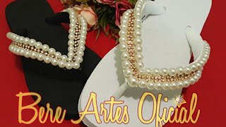 CHINELO BORDADOS COM DUAS FLORES DE PÉROLAS  DIY  Adalto Lopes [upl. by Nallad]