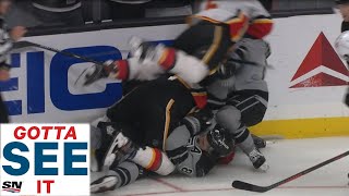 GOTTA SEE IT Drew Doughty Hits Matthew Tkachuk Flames And Kings Start Brawl [upl. by Ybab]