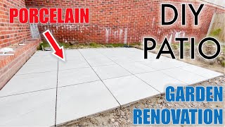 Laying a Porcelain PATIO  DIY  GARDEN RENOVATION [upl. by Sharla]