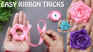 DIY Satin Ribbon Rose flowers  How to make ribbon rose  Ribbon decoration ideas  Ribbon hacks [upl. by Izawa]