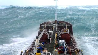 Ship in Storm  Tanker Facing Monster Waves in North Atlantic [upl. by Joellen]