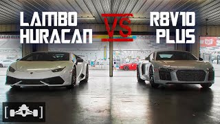 Audi R8 V10 Plus vs Lamborghini Huracan Roll Race  Textbook Definition of a Drivers Race [upl. by Notgnihsaw]