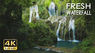 4K Fresh Waterfall  Natural White Noise Sounds  Flowing Water  10 Hours  Relaxation Sleep Video [upl. by Ahsenauj]