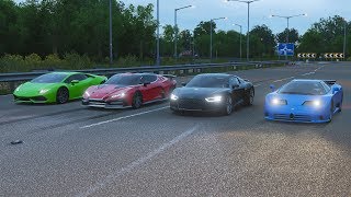 Forza Horizon 4 Drag race Italdesign Zerouno vs Audi R8 V10 Plus vs Lamborghini Huracan vs EB110 [upl. by Elwyn]