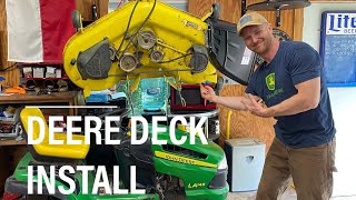 John Deere Mower Deck Installation QUICK And Safe [upl. by Amyas]