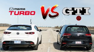 2021 Mazda3 Turbo vs VW Golf GTI DSG Race which is faster [upl. by Aseyt991]