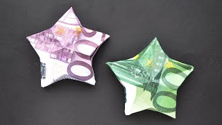 Origami STERN Euro Geldschein GELD FALTEN  Money Origami STAR Tutorial DIY [upl. by Alenas]