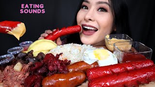 ASMR EATING FILIPINO BREAKFAST HOTDOG TOCINO TAPA LONGGANISA CORNED BEEF  MANGOS MUKBANG [upl. by Aneleve]