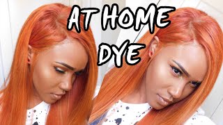 DYE HAIR RED COPPER WITH BLONDE HIGHLIGHTS AT HOMELACEFRONT WIG DIY [upl. by Oeniri49]