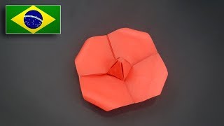 Origami Flor de Papoula  Instruções em Português BR [upl. by Kobylak192]