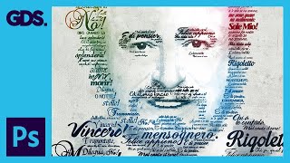 Typographic Portrait  Pavarotti  Adobe Photoshop Tutorial [upl. by Anialad]