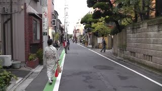 東京・谷中 朝倉彫塑館前の通りを歩く和服の女性 （1） Yanaka Cemetery and kimono woman who walk the street of Yanaka Tokyo [upl. by Limemann]