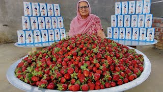 STRAWBERRY MILKSHAKE  MILKSHAKE RECIPE  FRUIT RECIPES  VILLAGE FOOD [upl. by Warms]