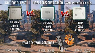 GTA V Core I3 540 Vs Core2Quad Q8400 Vs Phenom X4 965 ft GTX 750TI  Test Benchmark Low Spec CPU 1 [upl. by Menard154]