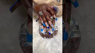 Mixed Blues Hand Painted Hello Kitty Acrylic Nails [upl. by Geddes]