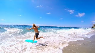 SKIMBOARDING ON A BOOGIE BOARD  Maximizing fun in BAD WAVES [upl. by Ycnahc]