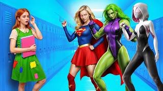 Poor Girl at Superhero School Fake vs Real Superheroes Hulk vs Iron Man vs Joker vs Superman [upl. by Eanahs]