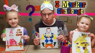 3 MARKER CHALLENGE 3 amp 5 Year Old vs Dad Hello Neighbor Elf on the Shelf amp Trolls [upl. by Noitsuj838]