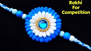 How to make Rakhi at home with cotton bud  Easy rakhi making for competition [upl. by Ynattirb]