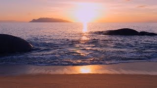 4K ASMR PERFECT SUNSET 60min Ocean Waves Beach Sunset  No Loop [upl. by Ettennaej474]