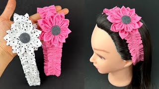 Elastic Headband  How to make Flower Elastic Headband Sewing Tutorial DIY Fabric Flower [upl. by Notgnirrac]