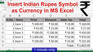 How to insert Rupee Symbol as Currency in MS Excel  Add ₹ Rupee Sign in Microsoft Excel 🔥🔥🔥 [upl. by Aihsat]