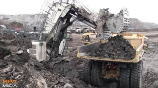 HUGE Liebherr R9350 mining shovel working in a Scottish opencast coal mine [upl. by Walt]