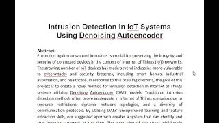 Intrusion Detection in IoT Systems Using Denoising Autoencoder [upl. by Essej]