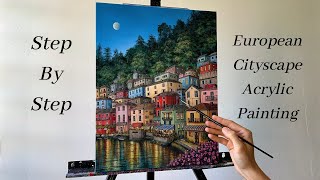 How to PAINT European Cityscape  ACRYLIC PAINTING  Step By Step [upl. by Saimerej102]