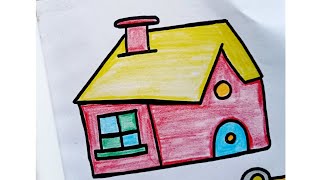 how to draw househouse drawing step by stephouse drawing for kidshouse drawing for beginners [upl. by Cyprio]