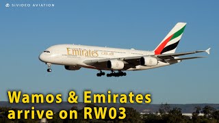 Wamos Air ECNCK amp Emirates A6EEP arrive on RW03 at Perth Airport [upl. by Harpp709]