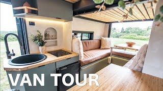 Luxury VAN TOUR With Never Before Seen Layout  ELEVATOR BED  Japandi Design  SEATS SLEEPS 4 [upl. by Edelman]