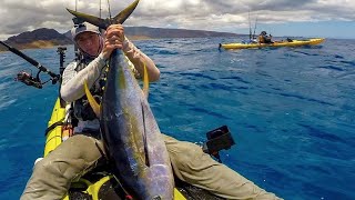 First Big Yellowfin Tuna  Kayak fishing Hawaii  Flying Fish TV [upl. by Ziza]