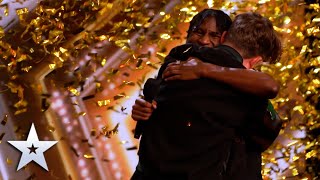 GOLDEN BUZZER Alesha moved to tears by musical duo Flintz amp T4ylor  Auditions  BGT 2022 [upl. by Laresa]