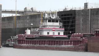 Ohio River Towboat and Barges exiting Meldahl Lock and Dam [upl. by Issak]