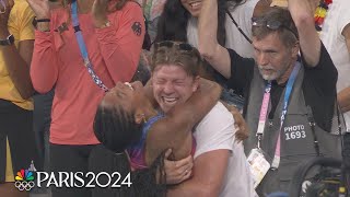 Hunter Woodhall goes WILD for wife Tara during long jump final  Paris Olympics  NBC Sports [upl. by Aloisia]