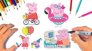 How to Draw PEPPA PIG and her FAMILY  Step by Step  EASY Drawing  For KIDS [upl. by Hephzibah697]