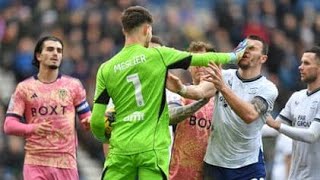 Illan Meslier sees red for pushing Milutin Osmajic  Meslier red card  Preston vs Leeds United [upl. by Atsira]