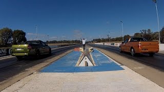 DRAG RACE Ford Falcon XR6 Turbo ute vs Holden SS V Redline ute [upl. by Lavinie810]