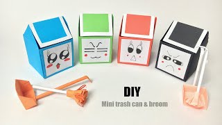 How to Make Paper Trash Bin amp Broom Dustpan  Origami Desk Dustbin  DIY Easy Miniature Crafts [upl. by Becker283]